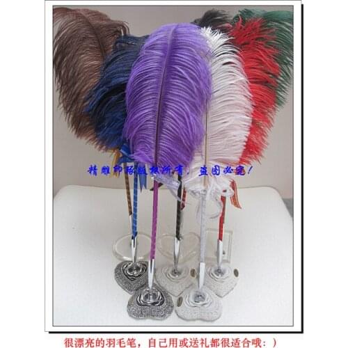 45cm Ballpoint pen wedding party pen birthday gift feather pen with stand Small ostrich wool pen holder