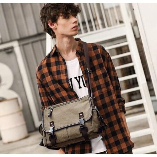 SCIONE Causal Canvas Men Messenger Bags Multi-Pockets Satchel 14inch Laptop Bags Work Shoulder Bags Teenagers School Bags 2020
