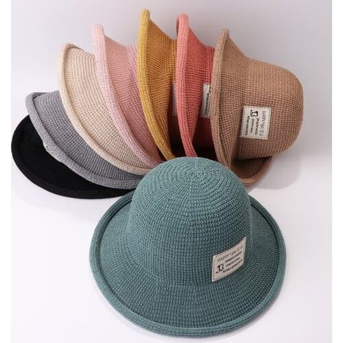 Hat Ladies Summer Knitted Hat Print Letter Solid Color Fisherman Hat Basin Hat Folding Outdoor Sun Protection Large-edge Sun Hat