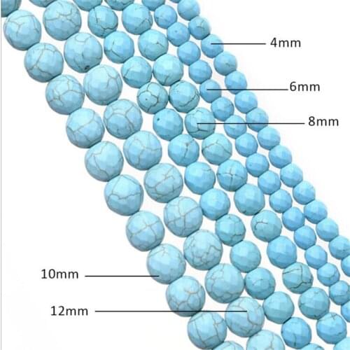 Synthetic Blue Turquoises Stone Faceted Beads Round Loose Spacer Beads For Jewelry Making DIY Bracelet Handmade 4/6/8/10/12mm