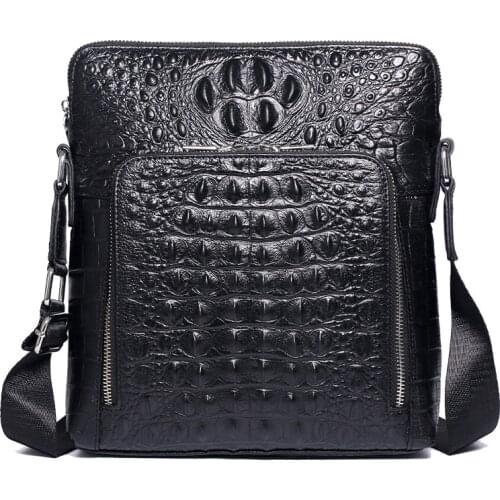 Genuine Leather Bag Men Crocodile Alligator design bag Mens Crossbody Shoulder Business Messenge Bags Tablet PC Male handbag
