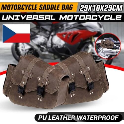 Waterproof Motorcycle Saddlebags Side Tool Pouch PU Leather Luggage Storage Bags w/Bottle Holder Vintage Brown Universal