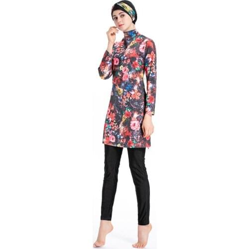 Waterproof Burkini 2020 New With Cap Muslim Swimsuit Print Islamic Swimwear Three-piece Swimming Clothes Maio Feminino Praia