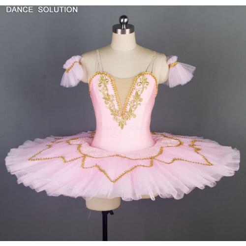 Pink Spandex Bodice with Gold Trim Professional Ballet Tutu Women & Girl Dance Costumes Dress for Ballerina Pancake Tutu BLL046