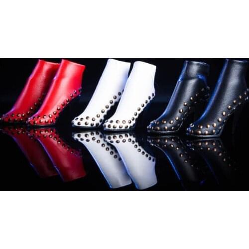 In Stock 18XG35 1/6 Female Figure Accessory Rivet Booties Short Boots PU Solid Inside boots Model Collection for 12'' Body