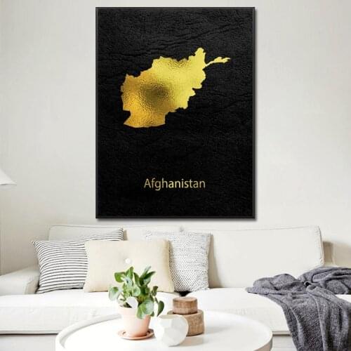 Golden map art afghanistan canvas painting mural painting picture prints home decoration wall poster decoration living room