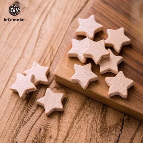 Lets Make 100Pcs Baby Teething Beads Bpa Free Star Shape Beech Wood Beads Diy Nursing Bracelet Baby Food Grade Wooden Teethers