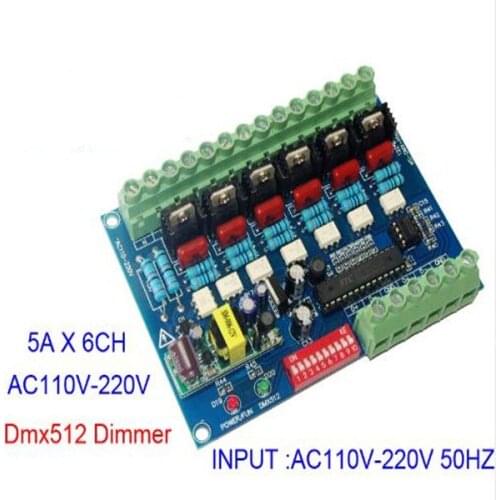 6 channel WS-DMX-HVDIM-6CH DMX512 Silicon controlled dimming switch Digital board for Incandescent light bulbs Stage lights