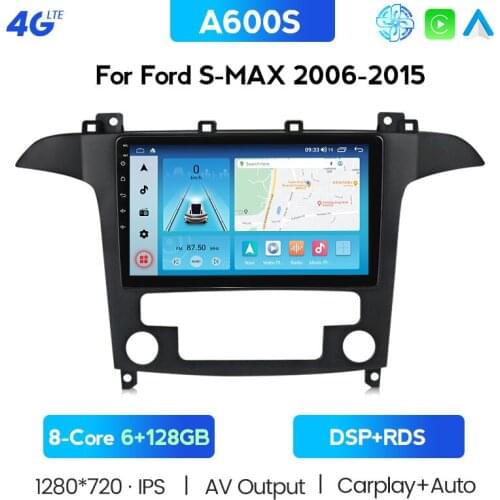 6GRAM +128GROM For S-Max S Max 2007 2008 DSP 2 Din Android 10.0 4G NET Car Radio Multimedia Video Player BT FM WiFi With Carplay