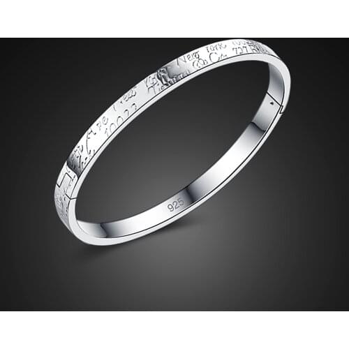 Fashion 925 Sterling Silver Bangle Couple Silver Bracelet Alphabet Design Solid Silver Open Bracelet Male/Female Charm jewelry