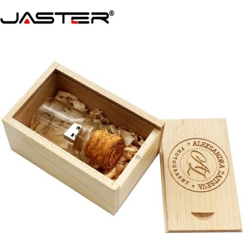 JASTER USB 2.0 wooden cork drifting bottle flash drive pendrive 4GB 16GB 32GB 64GB wishing bottle wedding gift free custom logo