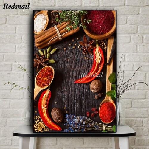 DIY Diamond painting cross-stitch 5D Full Drill mosaic Diamonds Embroidery Grains Spices Spoon Peppers Food kitchen decor EE878
