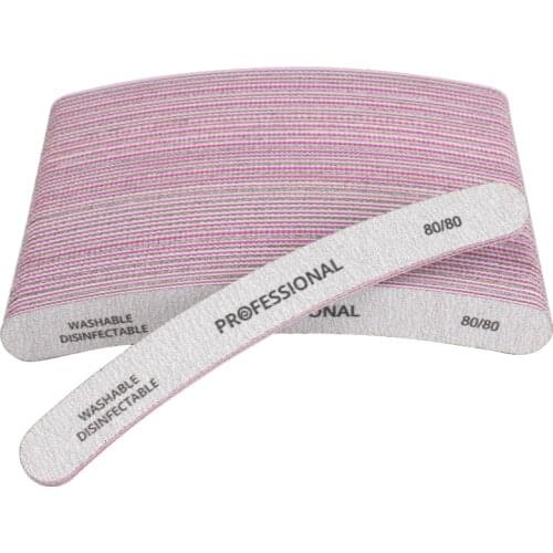 50Pcs Double-sided Nail Files Buffer Block 80/80 Sandpaper Banana Curve Buffer Nail Art Files Buffing nagelvijl Manicure Tools