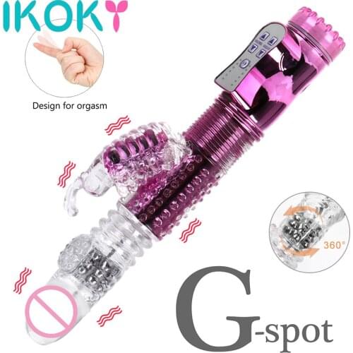 IKOKY Sex Toys Dildo Butterfly Vibrator Telescopic Rotating Bead Rods Dual Vibration Wand Vibrators for Women USB Rechargeable