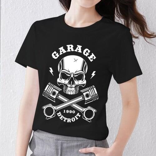 Summer Womens T-shirts Korean Street Style Skulls Pattern Series Short Sleeve Tee Dropshipping Black Classic O-Neck Female Tops