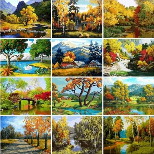 AZQSD Painting By Numbers Tree Acrylic Oil Painting Paint By Numbers For Adults Scenery HandPainted Diy Home Decor Gift