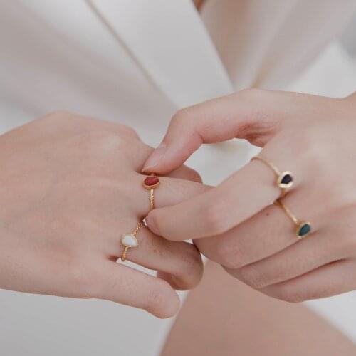 Natural Stone Ring Drop-shaped Opening Adjustable Twisted Round Bead Fashion Knuckle Ring Jewelry
