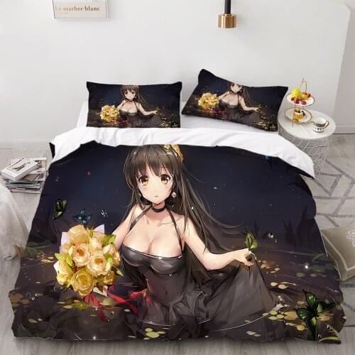 2/3 Pieces Sexy Busty Girl Japan Anime Bedding Set Gold Flowers Duvet Cover US/EU/AU Size Cover Set Home Textile Bed Quilt Cover