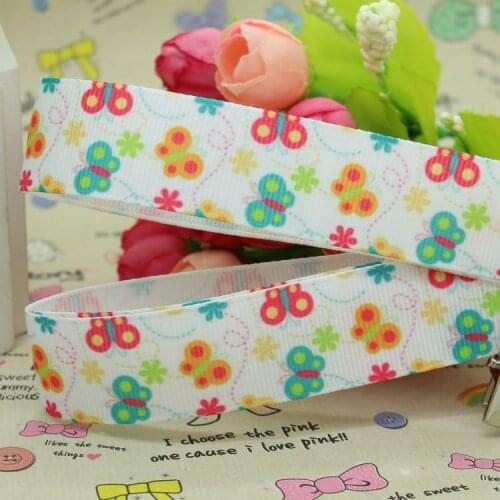 DHK 7/8'' 5yards butterfly flowers printed grosgrain ribbon hair bow diy party decoration OEM Wholesale 22mm E651