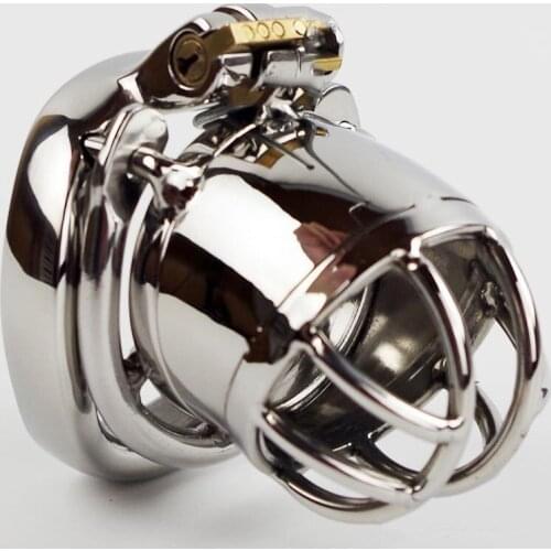 Male Chastity Stainless Steel Cage With Anti Off Version Short Paragraph Ball Stretcher Sex Ring For Men Male Chastity Device