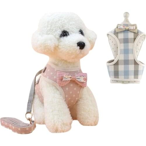 Pet Chest Straps Fashion Plaid Dog Vest Leash Dog Harness and leash set BowKnot Dot Harness For Puppy Small Dogs Pet Supplies