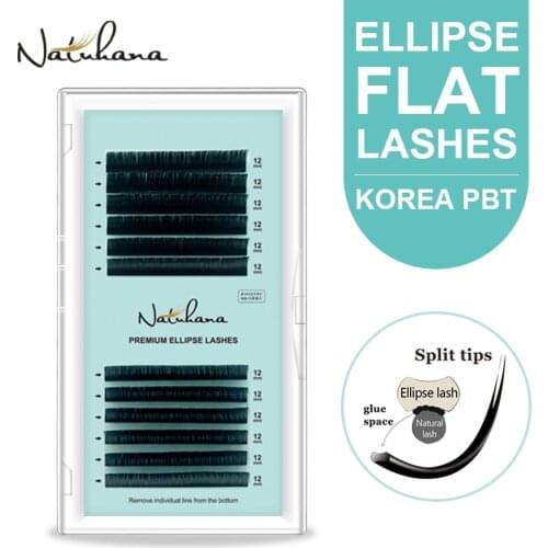 NATUHANA Fast Shipping Flat Ellipse Eyelashes Extensions Split Tips Much Lighter Softer False Eyelashes Matte black Mink Lashes