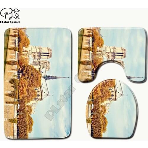 Notre Dame de Paris Cartoon funny pattern 3D printed Bathroom Pedestal Rug Lid Toilet Cover Bath Mat Set drop shipping style-3