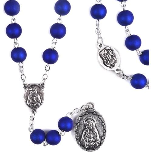 New Fashion SEVEN SORROWS Religious Blue Acrylic Gum Beads Chain Rosary Necklace