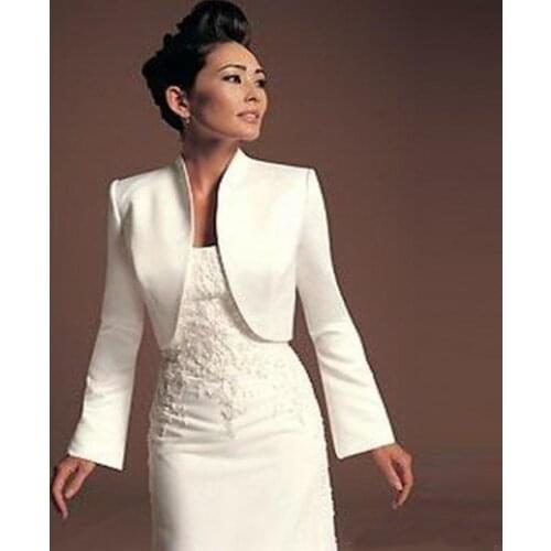 Long Sleeve Formal Ivory Wedding Bolero Satin Bridal Jacket Good Quality Custom Made Wholesale Wedding Coat