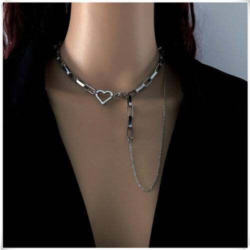 Heart shape wholesale Multilayer Necklaces For Girl 2021 New Basic Punk Clavicle Chain Silver Color Titanium Party Gift Chokers