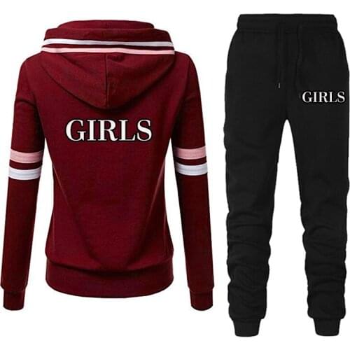 Autumn Winter Casual 2 Pieces Tracksuit Women Printed Letter Girls Hoodies Tops Sweatsuit Womens Set