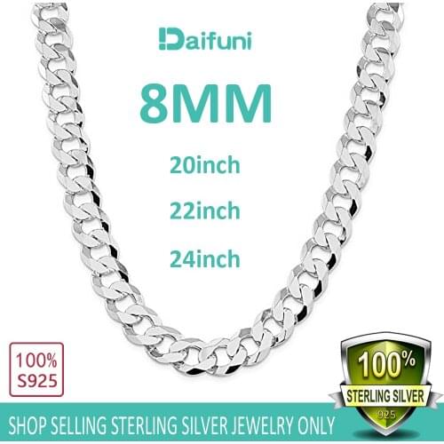Daifuni 8MM 925 Sterling Silver Italian Cuban Curb Chain Necklaces for Mens Women fashion Silver Figaro Chain Layering Necklace