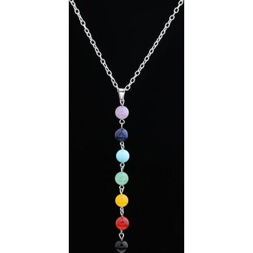 Natural Gem Stone 7 Beads Chakra Reiki Healing Point Natural Stone Pendant Necklace For Women Men Yoga Necklace