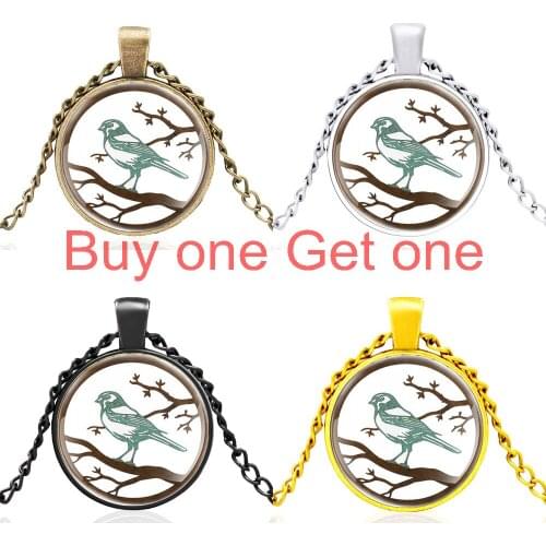 Classic Chinese Style Bird Painting Glass Cabochon Men Women Charm Pendant Necklace Jewelry Gifts