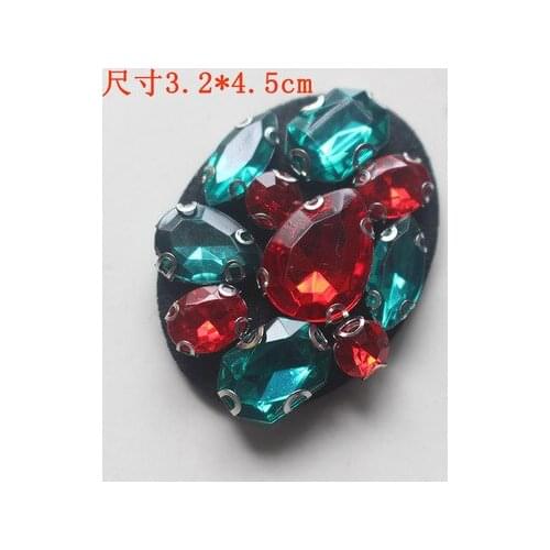 Red green rhinestone beaded patches embroidered fabric parche patches for clothes parches para bordados para roupa