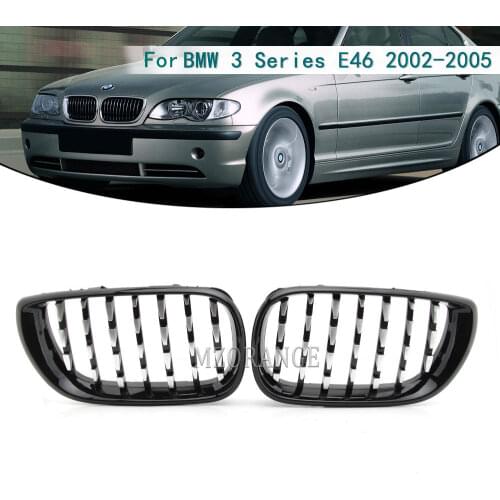 2 pcs Front Chrome Gloss Black Kidney Grille for BMW E46 Saloon 4 Door 3 Series 2002-2005 320i 325Xi 330Xi Racing Grill