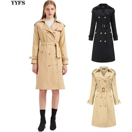 2020 New Windbreaker Women Long Harvest Waist Cotton Fashion Classic Coat Long Sleeve Lapel Ladies Trench Coat Manteau Femme Eam