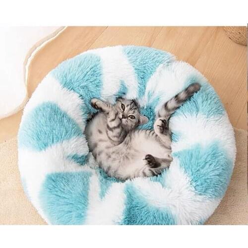 Donut Marbling Pet Dog Bed Warm Mat Dog Kennel House Long Plush Winter Pet Dog Beds For Medium Large Dogs Cats Soft Sofa Cushion