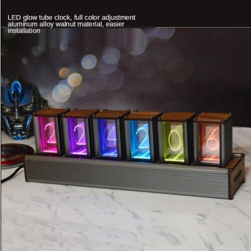 RGB quasi glow tube clock DIY set desktop walnut retro digital ornament living room Creative Desktop Electronics