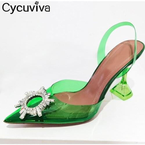 PVC Rhinestone Clear High Heel Shoes Women Pumps Slip On Slingback Sandals Crystal Party Bride Shoes Gladiator Sandals