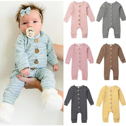 Spring Autumn Baby New Clothing Girl Stripe Ripped Romper Long Sleeve Jumpsuit Boy Playsuit Newborn Outfit Kids Warm Clothes