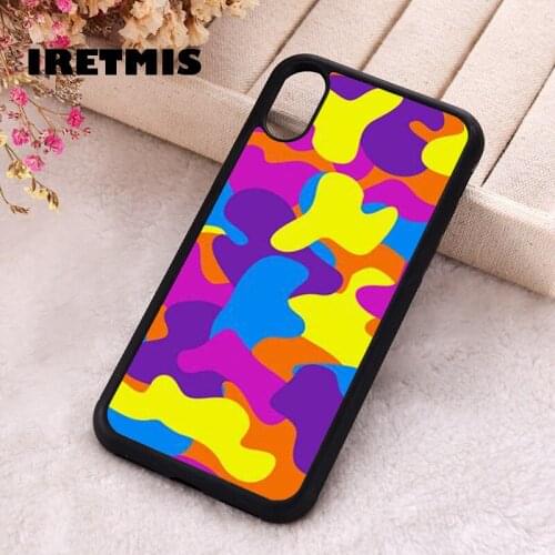 Iretmis 5 5S SE Phone Cover Case for iPhone 6 6S 7 8 Plus X Xs XR 11 12 Mini Pro Max Rubber Silicone Colorful Camouflage Pattern