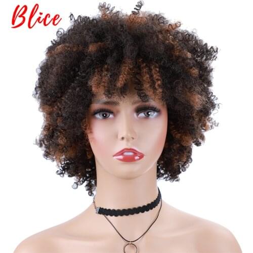 Blice Synthetic Wigs High Temerature Afro Kinky Curly Short Heat Resistant Women Ameracan African Daily Mixed Color 4/30 Blonde