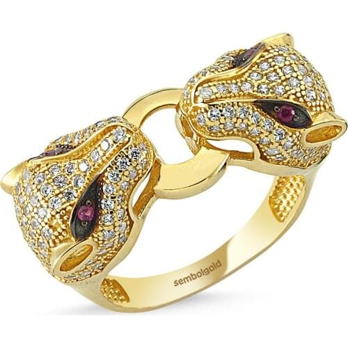 Tiger gold ring double headed 14K Gold Handy Custom Craftsmanship Gift Gold Special Occasions Design Shiny Elegant Jewelry