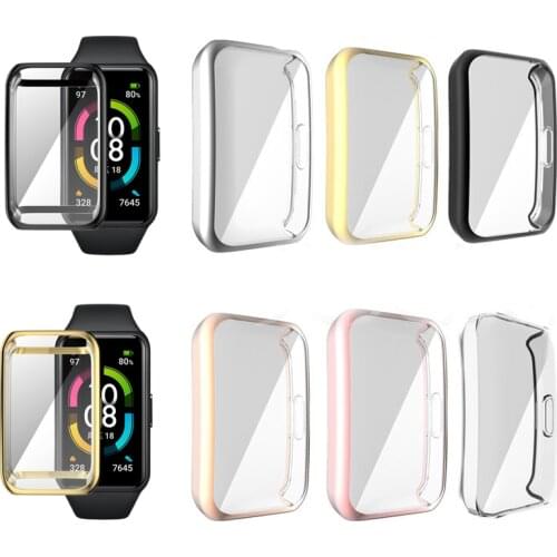 TPU Soft Full Screen Glass Protector Case Shell Edge Frame For Huawei Honor Band 6 Smartband Band6 Protective Bumper Cover