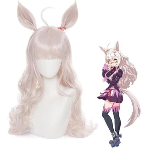 Uma Musume Pretty Derby Biwa Hayahide Wig With Ears Cosplay Costume Heat Resistant Synthetic Hair Women Long Curly Wigs