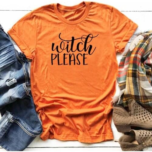 Witch PLEASE Shirt Halloween Party Shirt Funny Graphic Women Tshirts Pure cotton lady O Neck Casual Short Sleeve top Tees