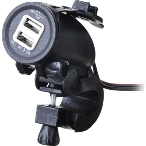 DIY Motorcycle Charger Waterproof USB Charger 1.5M Cable Motorcycle Waterproof Dual USB 5V/3.1A Charger with Mount Holder