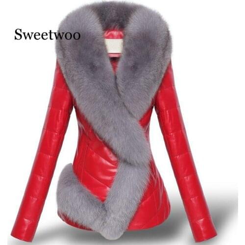 2020 Winter Womens Cotton Faux Leather Jacket Fashion Slim Long Sleeve PU Leather Short Outerwear Warm Thicken Lady Coat