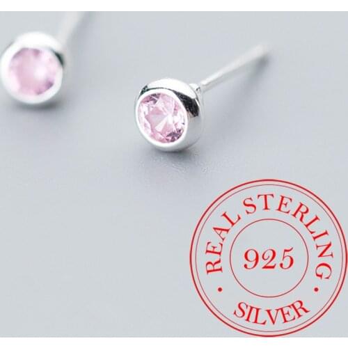 925 Sterling Silver Crystal Pink Blue Stud Earrings For Women Prevent Allergy Brincos pendientes mujer moda 2018 A107